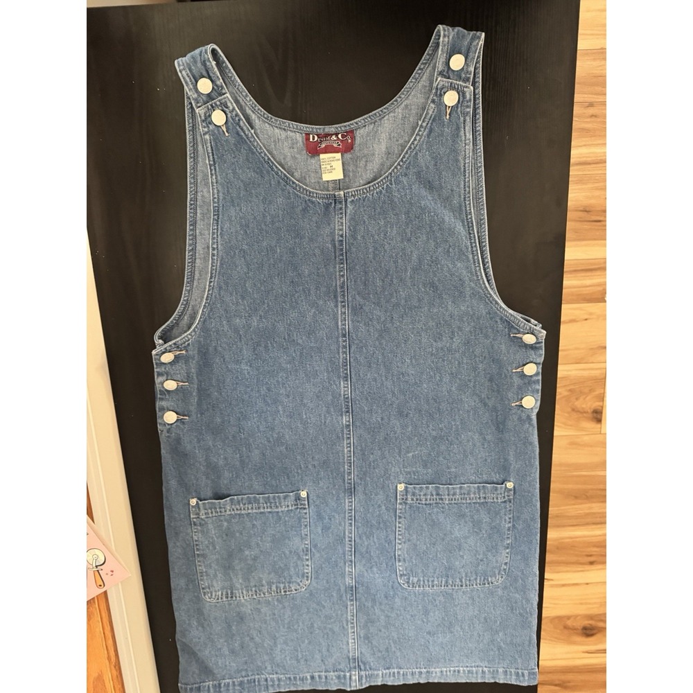 TVintage Denim Co Jumper Dress Patch Pockets Size Medium Twee